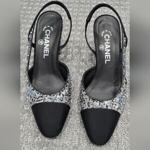 Chanel Sling Back Like New Condition Sz 37.5